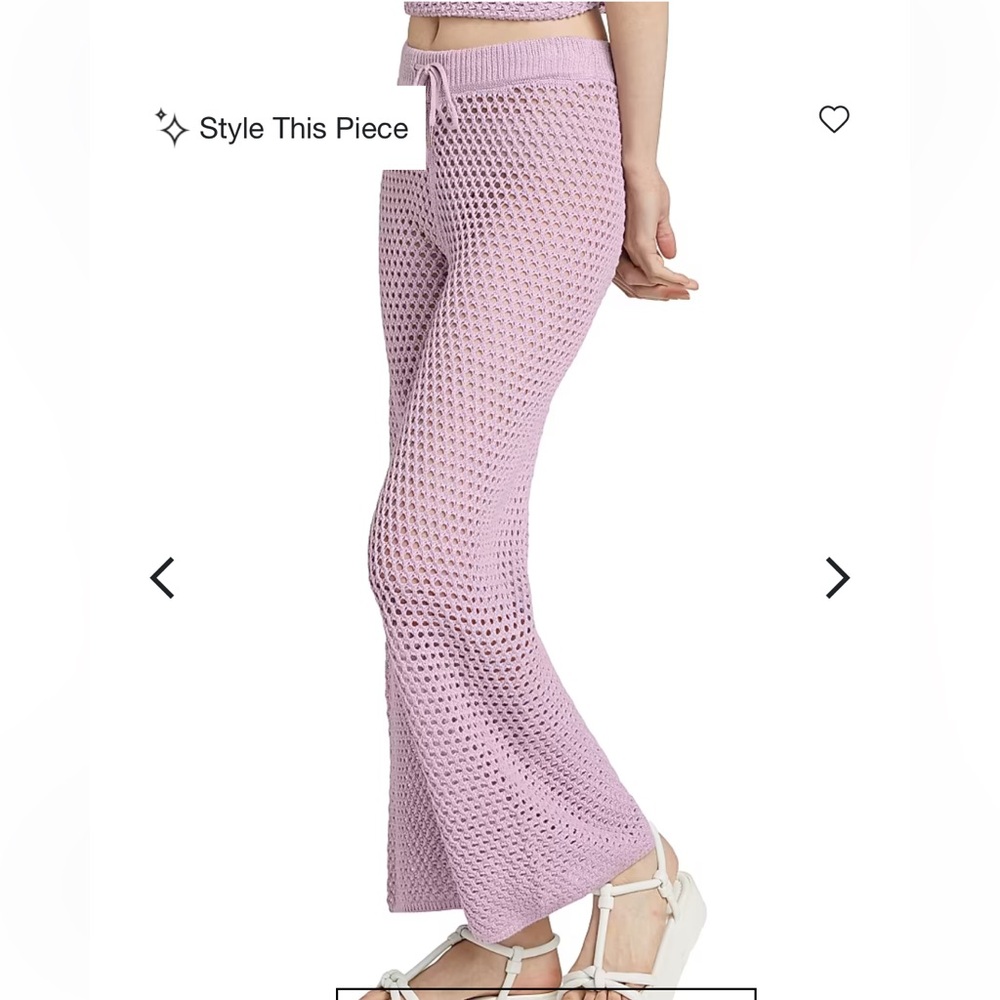 Lavender Open-Knit Wide-Leg Ankle Pants with Drawstring Waist